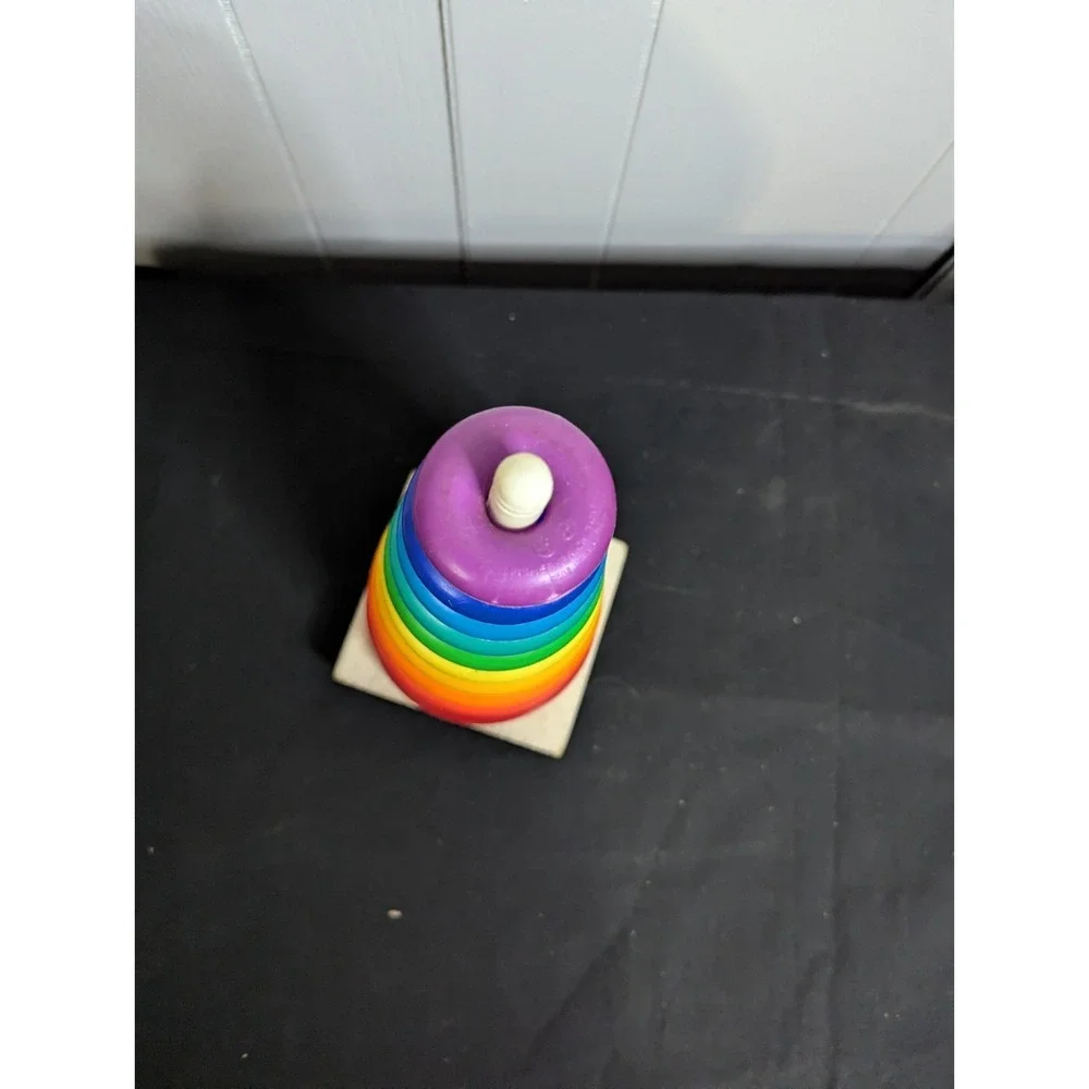 Fisher price 740 toy ring stacker rock a stack 10 plastic rainbow rings learning